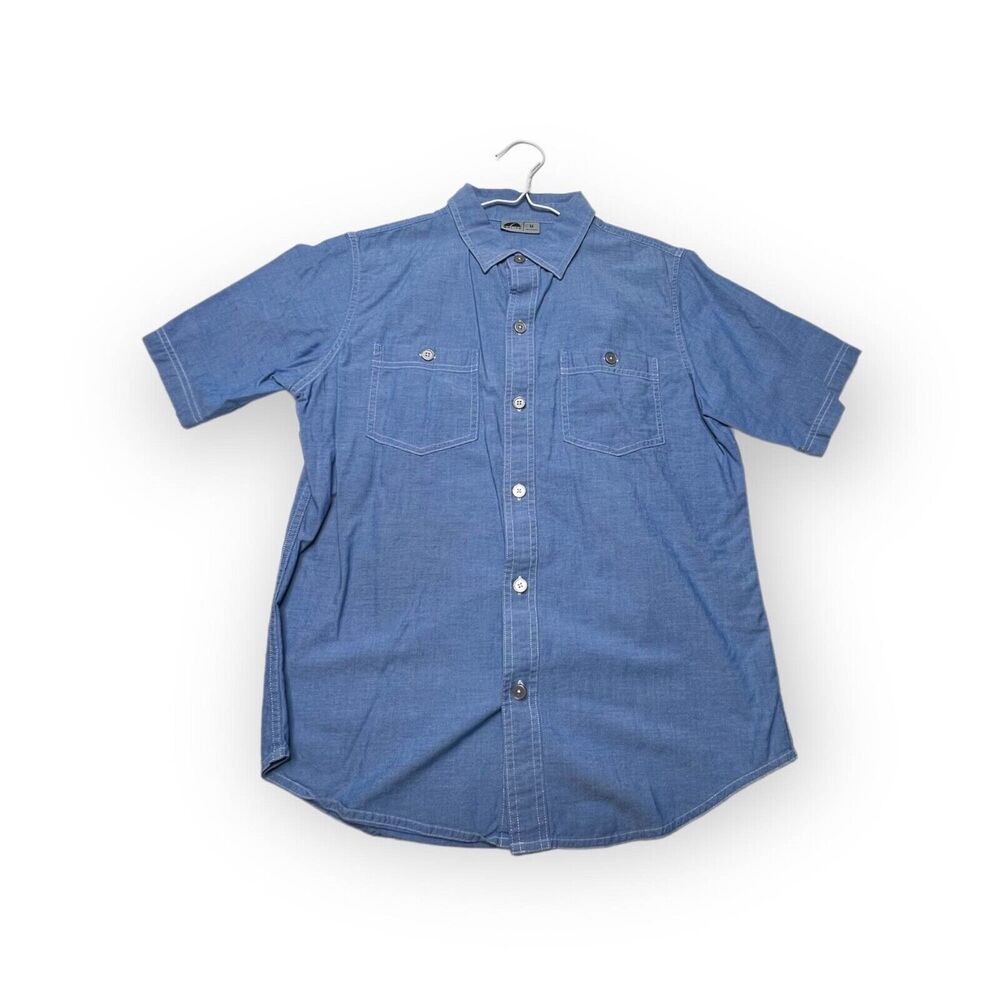 Golite Shirt Men's Short Sleeve Button Front Pockets Blue Chambray Casual M